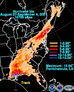Rainfall totals in the US.