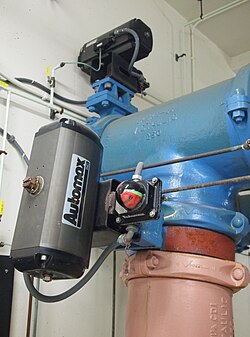 Pneumatic actuator operating a valve through a rack-and-pinion mechanism.[citation needed]