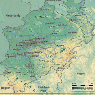 Geographic map of North Rhine-Westphalia
