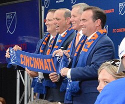 Club co-CEO Jeff Berding, MLS commissioner Don Garber, club owner and CEO Carl Lindner III, and former Cincinnati mayor John Cranley