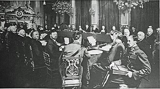 Lloyd George, Edward Grey, Herbert Kitchener, Nikola Pašić, Antonio Salandra, Alexander Izvolsky, Aristide Briand, and Joseph Joffre at a conference of the Allied Powers on 27–28 March 1916 in Paris