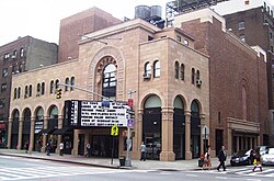 In 1926, developer Louis N. Jaffe built this theatre for actor Maurice Schwartz ("Mr. Second Avenue") and his Yiddish Art Theatre. After four seasons it became the Yiddish Folks Theatre,[17] then a movie theatre, the home of the Phoenix Theatre, the Entermedia Theatre, and now a movie theater again, the Village East Cinema.[18] It was designated a New York City landmark in 1993.[17]