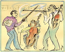 Chamber musicians going at each other, from "The Short-tempered Clavichord" by illustrator Robert Bonotto