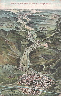 The course of the Blau from Blaubeuren to Ulm (Postcard by Eugen Felle, ca. 1900)