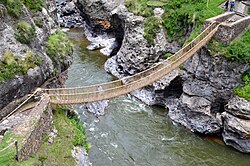 A typical example of an Inca suspension (catenary) bridge on the Apurimac River near Huinchiri, Peru