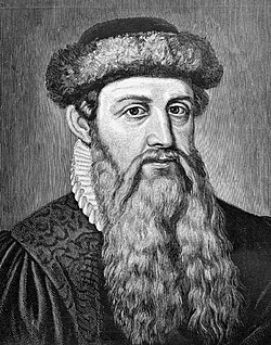 Johannes Gutenberg started the Printing Revolution by inventing the movable-type printing press.