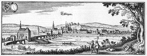 View of Esslingen c. 1640, showing the bridge over the Neckar River