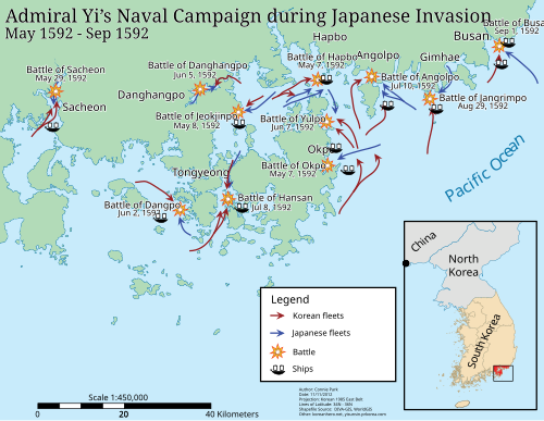 Map of Admiral Yi Sun-sin's naval campaigns – 1592