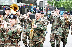 Soldiers of the 8th Army Band at a parade in downtown Seoul