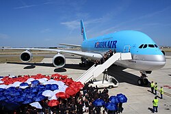 Korean Air takes delivery of its first Airbus A380 at Toulouse–Blagnac Airport, France on May 25, 2011.