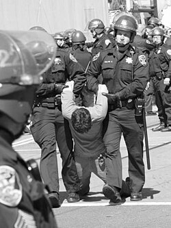 Anti-war activist arrested in San Francisco during the March 2003 protests against the war in Iraq