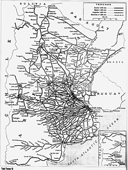 Map of the Argentine network during its maximum extension, c. 1954