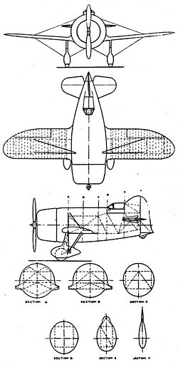 Gee Bee Super Sportster 3-view drawing from L'Aerophile Salon 1932
