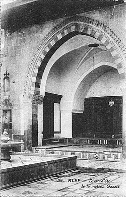 Ġazaleh House Iwan in Aleppo (Postcard 1918-1922)