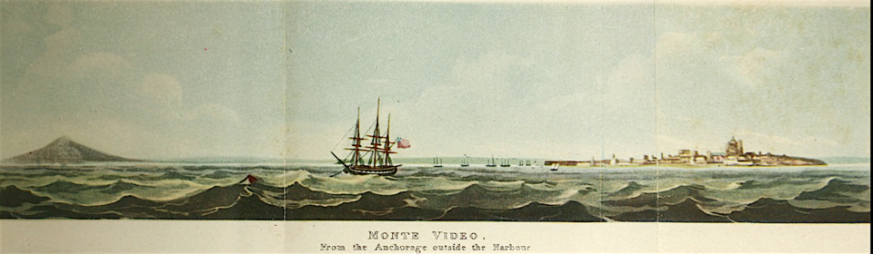 "Monte Video from the Anchorage outside the Harbour" by Emeric Essex Vidal (1820). The earliest securely dated picture of the city.[35]