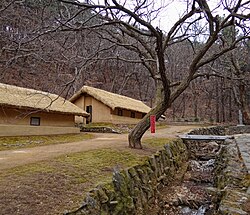 Buildings at the Paeksong Revolutionary Site near Pyongsong, to which many students from Kim Il Sung University were moved during the Korean War, for reasons of safety.
