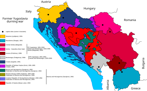 Map of the disintegration of Yugoslavia until 2008