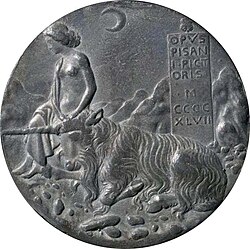 Cecilia Gonzaga medal: Innocence and Unicorn in Moonlit Landscape (1447).