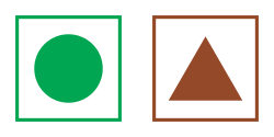 Labeling is mandatory in India to distinguish vegetarian products (green) from non-vegetarian products (brown).[54]