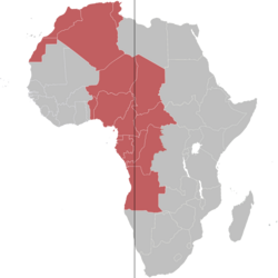 On the map; countries marked red in Africa use the West African Time zone (WAT) that is identical to the CET, because it is also based on the longitude 15° E