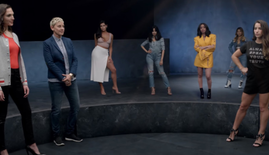 A screenshot of the music video showing part of the cast of women featured. An article of Billboard noted "the female-empowerment message of the video is loud and clear."[31]