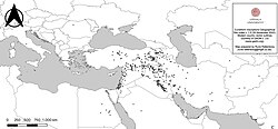 A map showing the locations of all known provenanced cuneiform inscriptions. Cuneiform Inscriptions Geographical Site Index v1.5, November 2022, from Uppsala University.