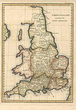 "Cornweallas" shown on an early 19th-century map of "Saxon England" (and Wales) based on the Anglo-Saxon Chronicle