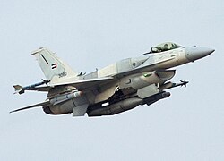 United Arab Emirates Air Force F-16E Block 60 with the IFTS pod, CFTs, and various external armament taking off