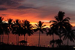 Tropical sunset over the sea in Kota Kinabalu in Malaysia
