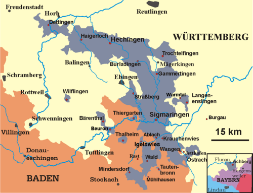 Map of the Hohenzollern Lands (in dark blue gray)