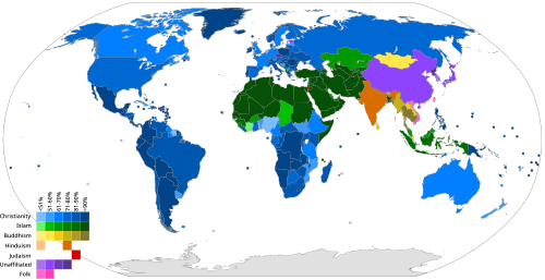 A map of major denominations and religions of the world[needs update]