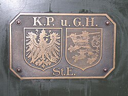 Double coat of arms on a locomotive of the Prussian-Hessian Railway Company.