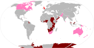 Elizabeth's realms and their territories and protectorates at the beginning of her reign in 1952: United Kingdom Colonies, protectorates and mandates Dominions/realms