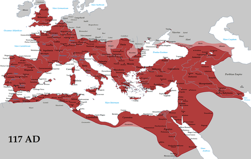 The Roman Empire in 117 AD, the end of the reign of Trajan