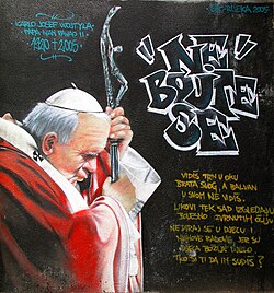 Graffiti showing John Paul II with quote "Do not be afraid" in Rijeka, Croatia