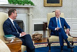 Prime Minister Ulf Kristersson with U.S. President Joe Biden at the White House, 2023