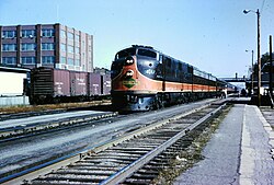 IC #4017, an EMD E7, leads the City of New Orleans at Kankakee, Illinois in August 1964.