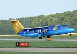A Malmö Aviation aircraft displaying the Svenska Fotbollförbundet logo