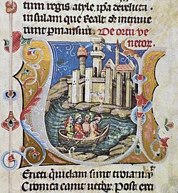 Chronicon Pictum, Italians, Aquileia, Venice, city, refugees, boat, sea, medieval, chronicle, book, illumination, illustration, history