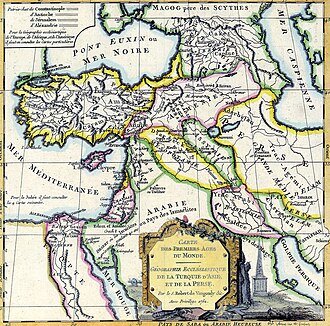 Map of the Near East by Robert de Vaugondy (1762), indicating "Canaan" as limited to the Holy Land, to the exclusion of Lebanon and Syria