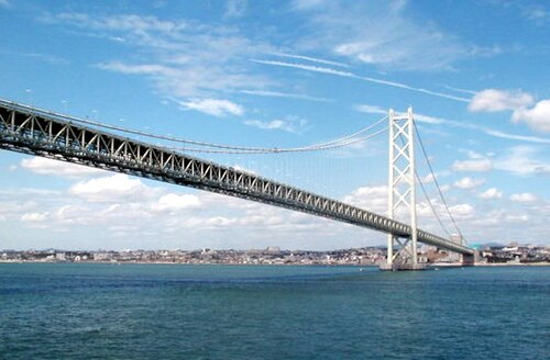 The Akashi Kaikyō Bridge in Japan, currently the world's second-longest suspension span.