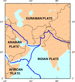 Map depicting regional tectonic plates