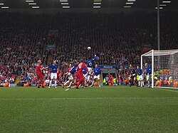 Everton playing against rivals Liverpool in the Merseyside derby, in March 2006