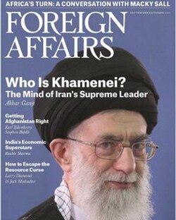 The article "Who Is Khamenei?" by Akbar Ganji, which was published in the magazine's September/October 2013 issue, emphasized the view that the Supreme Leader is the primary decision maker in Iran.