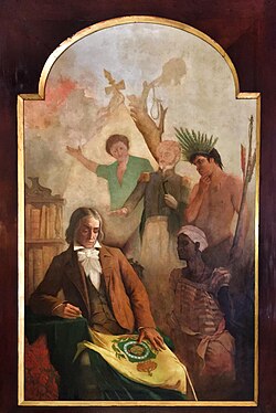 The Founding of the Brazilian Fatherland, an 1899 allegorical painting depicting the Brazilian statesman José Bonifácio de Andrada e Silva, one of the country's founding fathers, with the flag of the Empire of Brazil across his lap and representatives of Brazil's three major ethnic groups