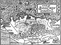 Gelett Burgess drew this fanciful "Map of Bohemia" for The Lark, March 1, 1896 (see also The Winter's Tale § The seacoast of Bohemia)