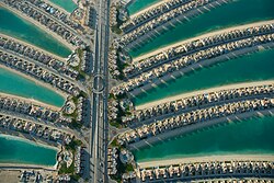 Residential villas in the Palm Jumeirah palm fronds in Dubai