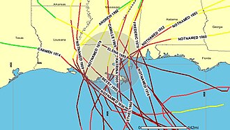Hurricanes of Category 3 or greater passing within 100 miles, from 1852 to 2005 (NOAA)