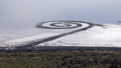 Smithson's Spiral Jetty from atop Rozel Point, Utah, US, in mid-April 2005. Created in 1970, it still exists although it has often been submerged by the fluctuating lake level. It consists of some 65,00 tons of basalt, earth and salt.