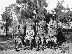 Senior officers of the Palestine campaign, 1918. Sat on the extreme right is Major General Henry W. Hodgson, GOC Australian Mounted Division.